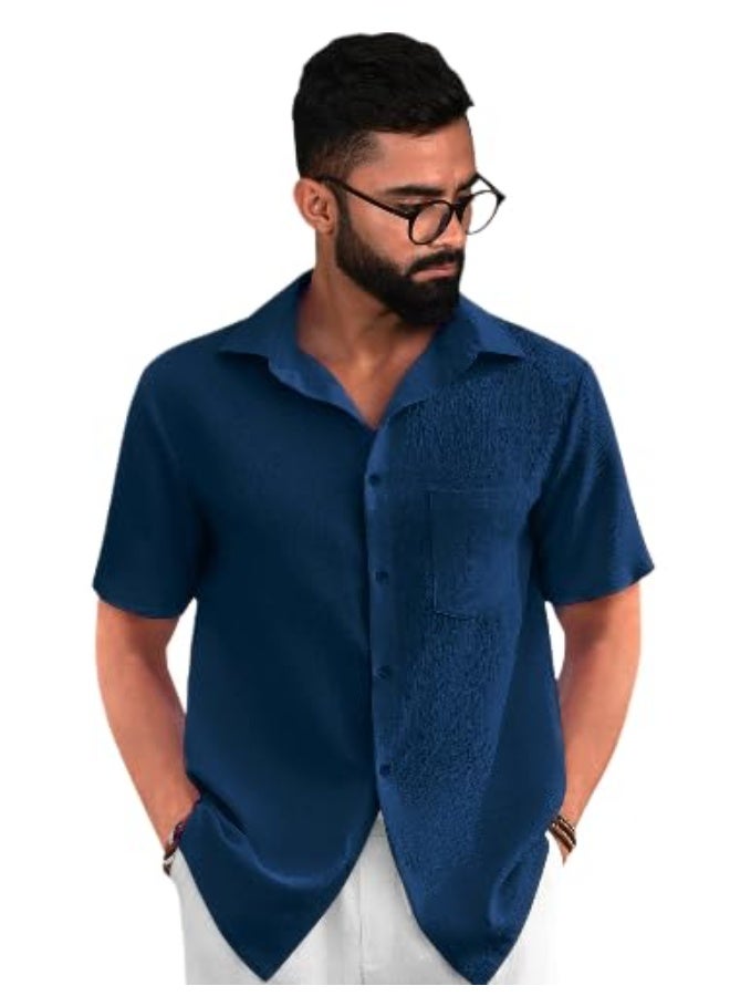 متجر Pinkmint: قميص رجالي | قمصان ذات ملمس مميز | قميص أنيق بنصف كم | قصة عادية (Regular Fit) - مقاس L - Image 1