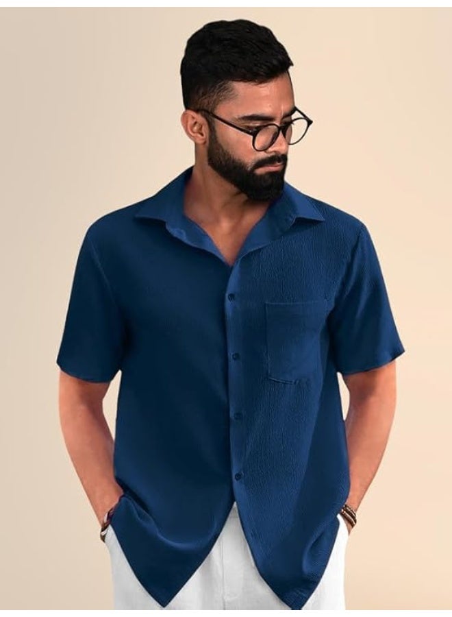 متجر Pinkmint: قميص رجالي | قمصان ذات ملمس مميز | قميص أنيق بنصف كم | قصة عادية (Regular Fit) - مقاس L - Image 2