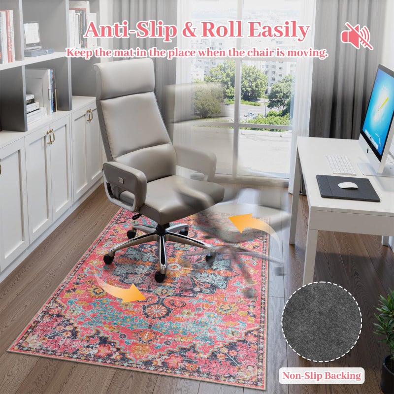Anidaroel Office Chair Mat for Hardwood Floor, 36"x48" Office Rug for Rolling Chair, Desk Floor Mats for Office Chair, Anti-Slip Computer Gaming Chair Mat, Easy to Roll, Fuchsia/Multi - Image 5