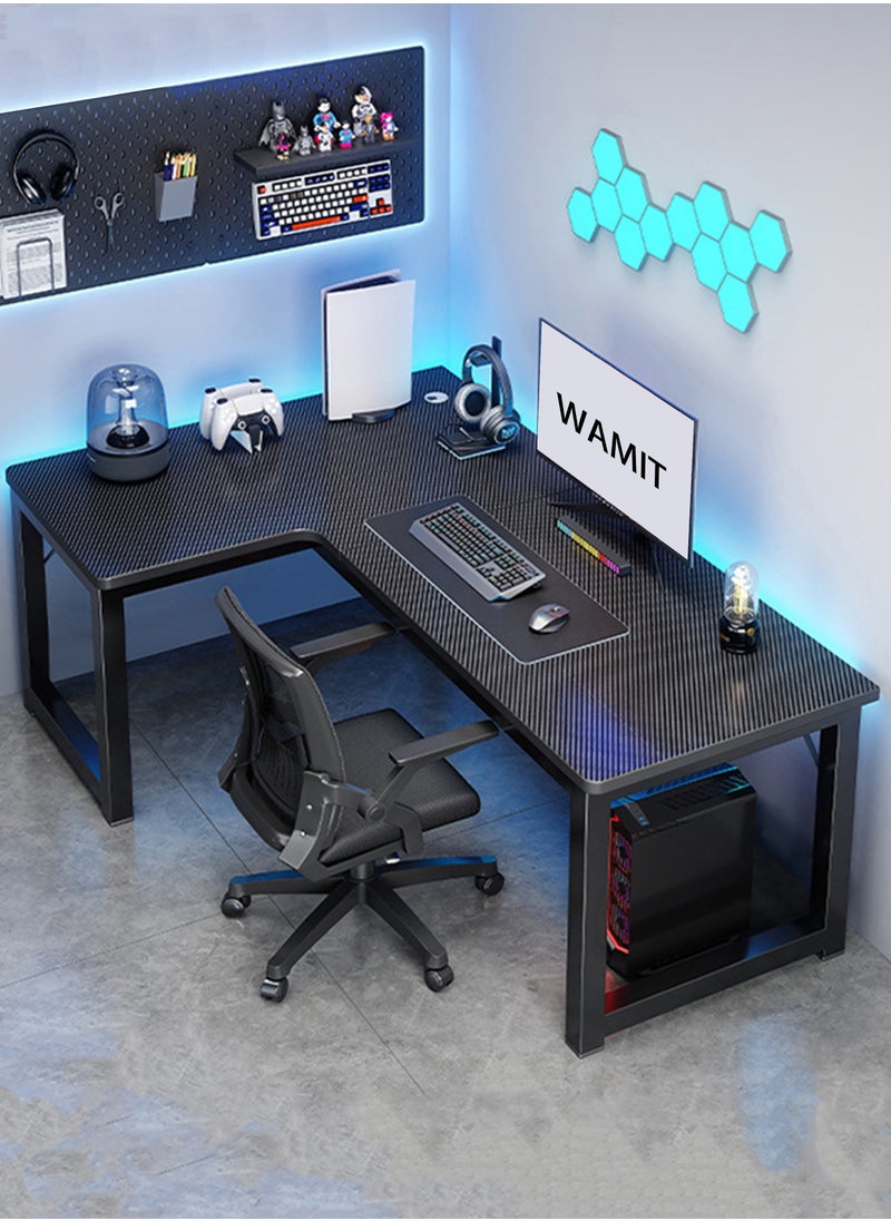 WAMIT - L-Shaped Desk,Gaming Desk,Computer Desk,L-Corner Table,Study Table,Suitable for Home or ormitory (Black Texture, 140CM*100CM) - Image 1