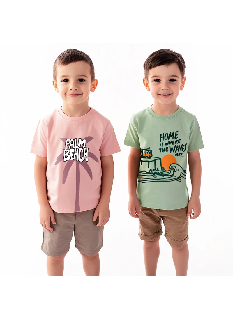 نوتيناتي Nautinati Boys' Pack of 2 Cotton Beach Graphic Printed T-shirts
