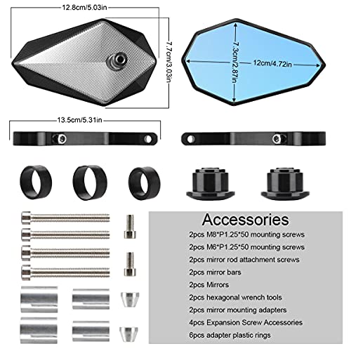 LKV Bar End Convex Mirrors Handlebar Anti-blue Rear View 360 Degrees CNC Aluminum Alloy Mirror For Motorcycle With 22mm 7/8" Inch Handlebar End For Kawasaki Atv Dirt Bike Cruiser Scooter Snowmobile - Image 5