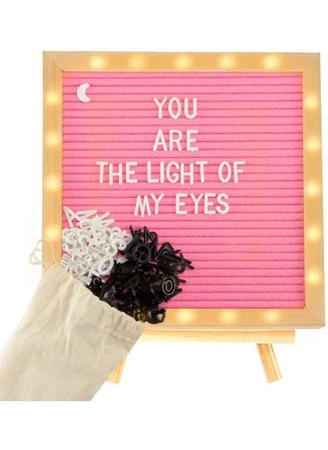 ANPHSIN Light Up Felt Letter Board Sign With Led Lights - 10 × 10In Changeable Message Board Wall Mounted With 470 Letters Tripod Stand For Birthday Housewarming Gifts Christmas Party Home Decor, Pink  - Image 1