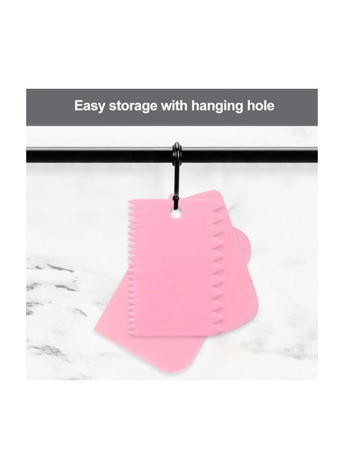 GEZICHTA Cake Cream Scraper 3pcs/set Pastry Tools sy Clean Home Kitchen Dough Fondant Baking Spatula Teeth Edge Irregular Sther Hanging Hole Slicer Cutters(Pink) - Image 2