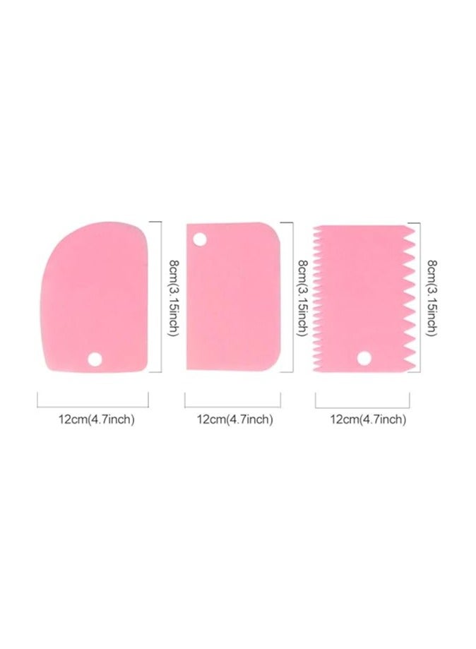 GEZICHTA Cake Cream Scraper 3pcs/set Pastry Tools sy Clean Home Kitchen Dough Fondant Baking Spatula Teeth Edge Irregular Sther Hanging Hole Slicer Cutters(Pink) - Image 4