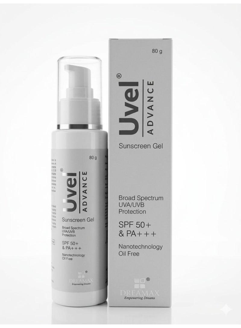 Uvel advance sunscreen gel 80gm- oil free, SPF 50+&PA+++