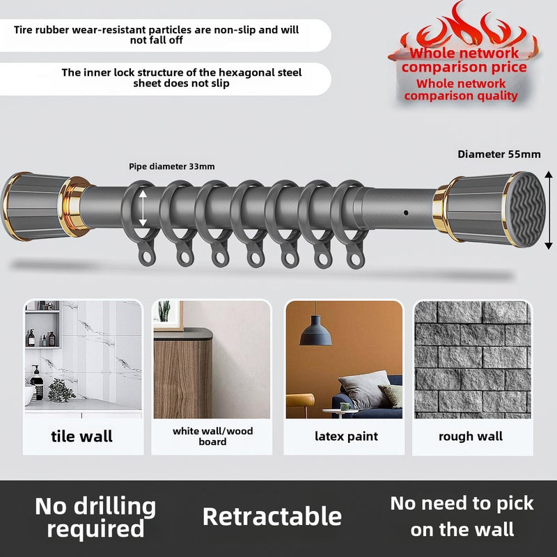 Thickened Sturdy Curtain Rods No Drill Needed Advanced Gray [bold 33 pipe diameter]] 