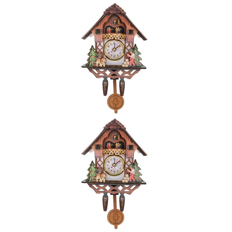 2pcs Wall Clock Retro Clock Hanging Decor for Bedroom Living-room without Battery - Image 3