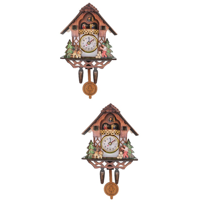 2pcs Wall Clock Retro Clock Hanging Decor for Bedroom Living-room without Battery - Image 1