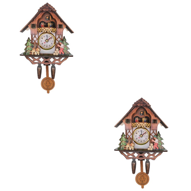 2pcs Wall Clock Retro Clock Hanging Decor for Bedroom Living-room without Battery - Image 2