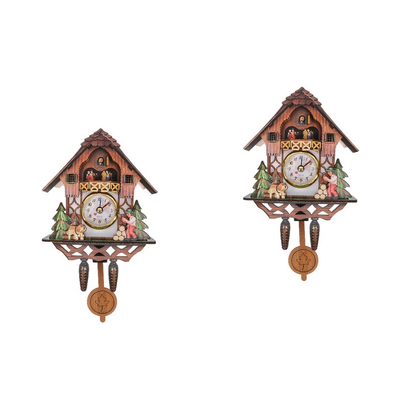 2pcs Wall Clock Retro Clock Hanging Decor for Bedroom Living-room without Battery - Image 4