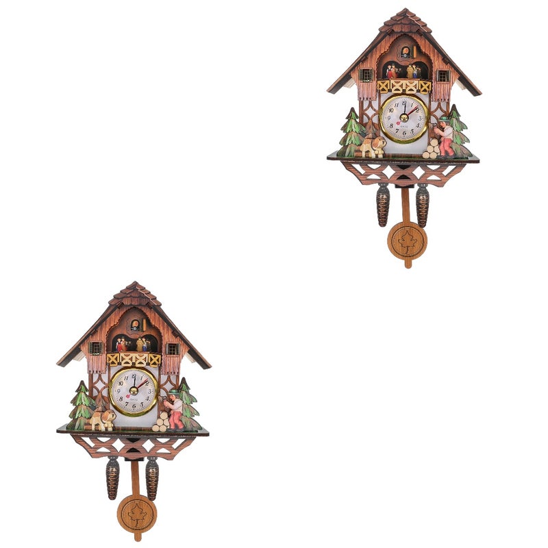 2pcs Wall Clock Retro Clock Hanging Decor for Bedroom Living-room without Battery - Image 5