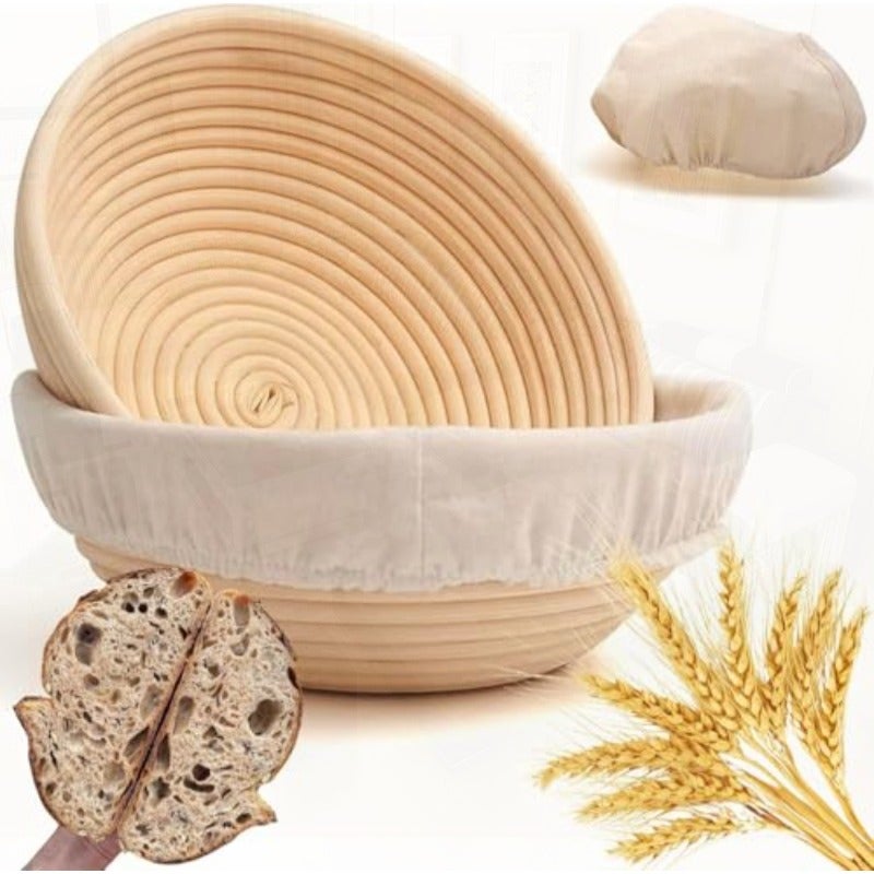 2-Pack 9" Round Sourdough Proofing Basket Set Natural Rattan Brown - Image 1