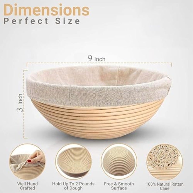 2-Pack 9" Round Sourdough Proofing Basket Set Natural Rattan Brown - Image 2