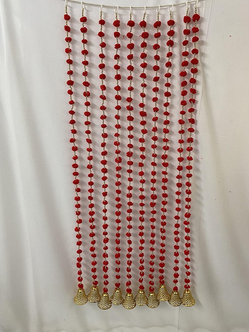 MAGPIE Magpie Collections Handmade Red Strings Pom Pom for DoorWall Hanging Bandhanwar Garland for Decoration Diwali FestivalNavratriWedding 6 FT10 Strings  - Image 1