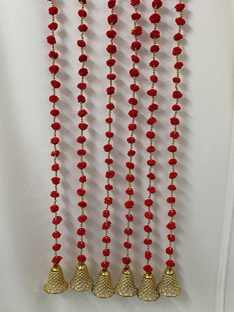 MAGPIE Magpie Collections Handmade Red Strings Pom Pom for DoorWall Hanging Bandhanwar Garland for Decoration Diwali FestivalNavratriWedding 6 FT10 Strings  - Image 4