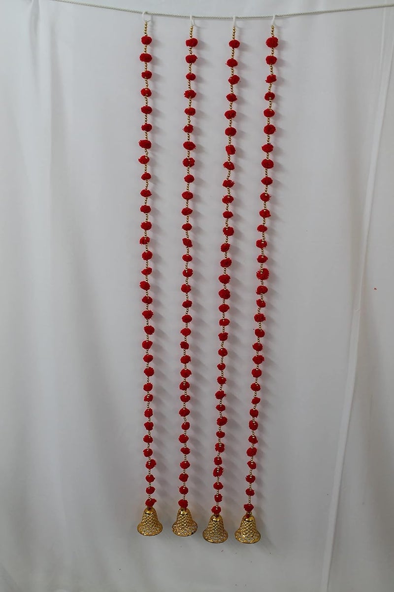 MAGPIE Magpie Collections Handmade Red Strings Pom Pom for DoorWall Hanging Bandhanwar Garland for Decoration Diwali FestivalNavratriWedding 6 FT10 Strings  - Image 3