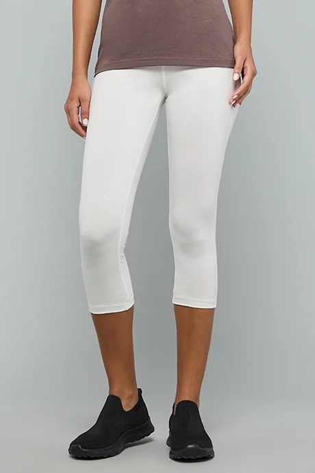أر أند بي Solid 3/4 Leggings with Elastic Waist