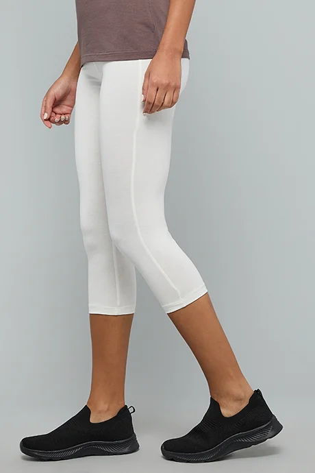أر أند بي Solid 3/4 Leggings with Elastic Waist