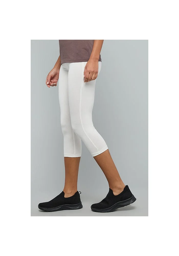 أر أند بي Solid 3/4 Leggings with Elastic Waist
