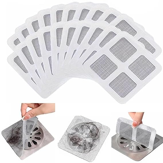 CHANT HARI CHANT HARI Disposable Shower Drain Hair Catcher Square Shower Drain Sticker Kitchen Sink Drain Strainer Disposable Clean Rust Shower Waterproof Mesh Stickers for Bathroom Accessories 10Pcs  - Image 1