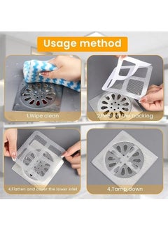 CHANT HARI CHANT HARI Disposable Shower Drain Hair Catcher Square Shower Drain Sticker Kitchen Sink Drain Strainer Disposable Clean Rust Shower Waterproof Mesh Stickers for Bathroom Accessories 10Pcs  - Image 2