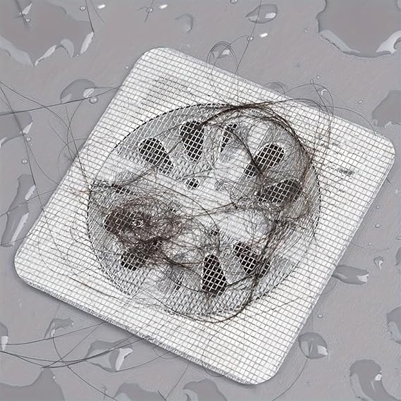 CHANT HARI CHANT HARI Disposable Shower Drain Hair Catcher Square Shower Drain Sticker Kitchen Sink Drain Strainer Disposable Clean Rust Shower Waterproof Mesh Stickers for Bathroom Accessories 10Pcs  - Image 4