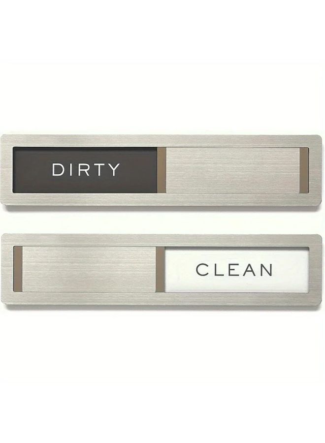 Dishwasher Clean Dirty Sign Silvery Stainless Steel Acrylic With Extra Adhesive Tape - Image 1