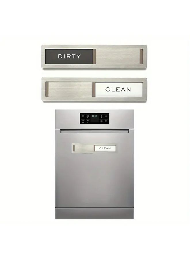 Dishwasher Clean Dirty Sign Silvery Stainless Steel Acrylic With Extra Adhesive Tape - Image 2