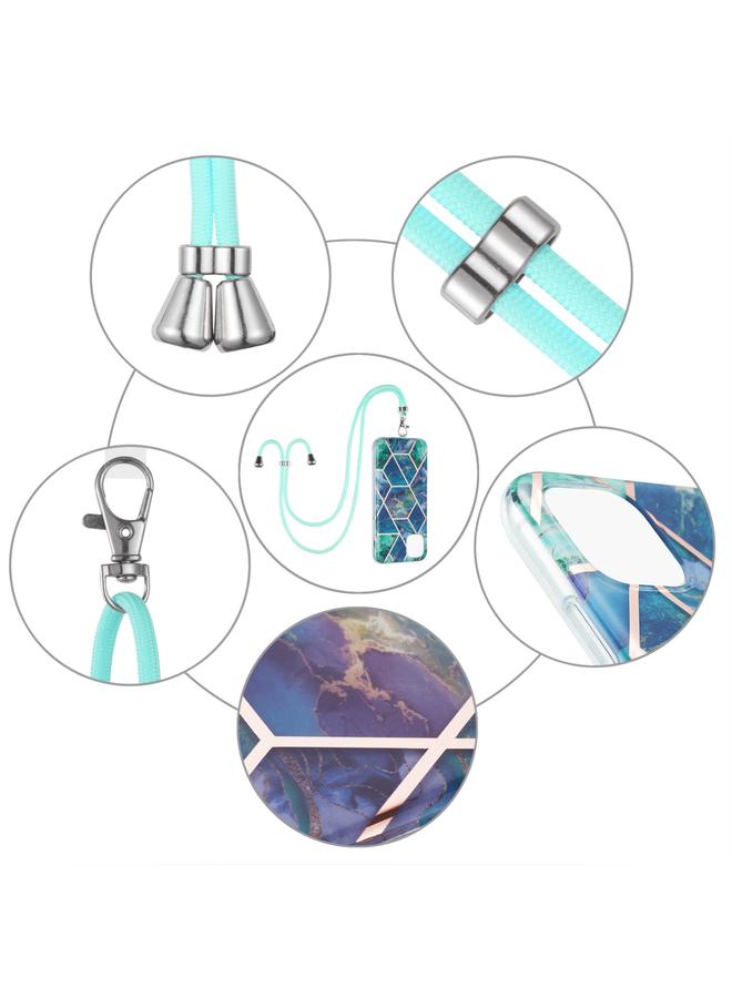 S-TOP Case For iPhone 13 Electroplating Splicing Marble Pattern Dual-side IMD TPU Shockproof Case with Neck Lanyard - Image 4