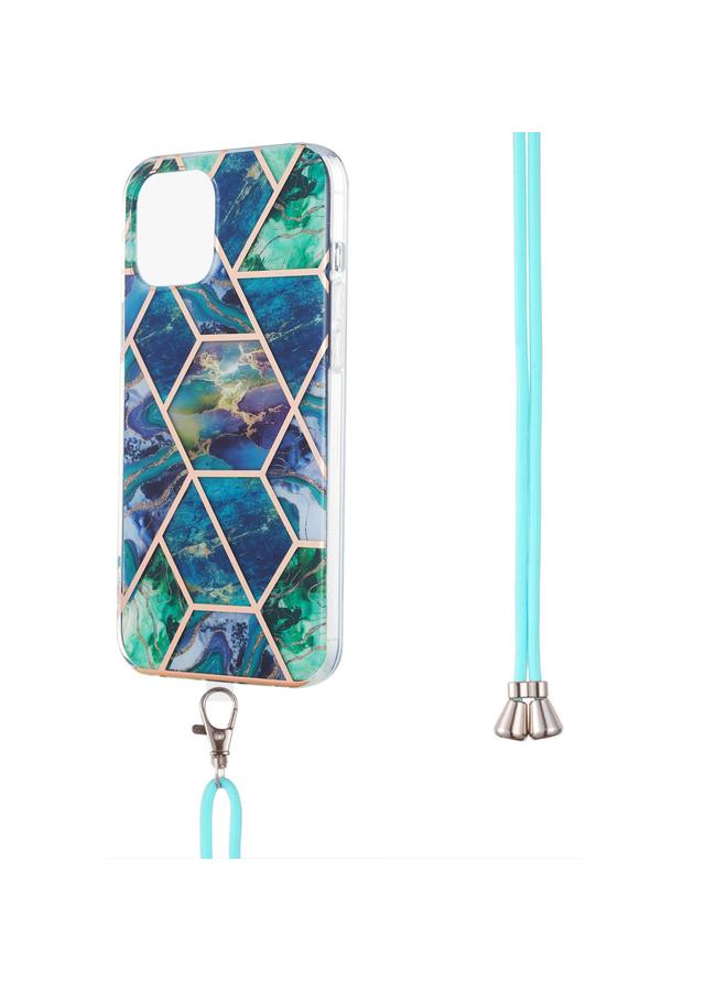 S-TOP Case For iPhone 13 Electroplating Splicing Marble Pattern Dual-side IMD TPU Shockproof Case with Neck Lanyard - Image 3