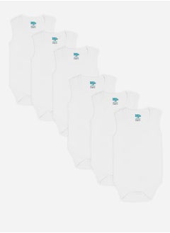 Babies Basic Pack of 6 - Solid Combed Cotton Sleeveless Bodysuit  - Image 1
