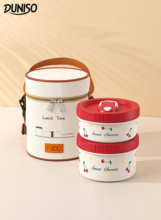 DUNISO صندوق غداء معزول من الفولاذ المقاوم للصدأ مجموعة صناديق بنتو مقاومة للتسرب مع حقيبة غداء 2 طبقات صناديق بنتو متكاملة محمولة حاوية طعام مقاومة للتسرب صندوق غداء قابل لإعادة الاستخدام للمدرسة المكتب التخييم في الهواء الطلق، آمن للاستخدام في الميكروويف - Image 1