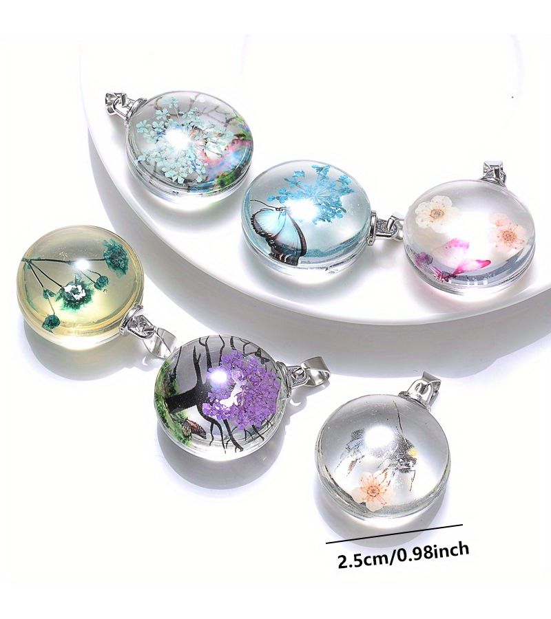 3pcs 25x56mm Resin Alloy Transparent Round Glass Dried Flower Butterfly Pendants For Jewelry Making - Image 4