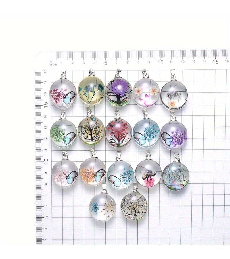 3pcs 25x56mm Resin Alloy Transparent Round Glass Dried Flower Butterfly Pendants For Jewelry Making - Image 2
