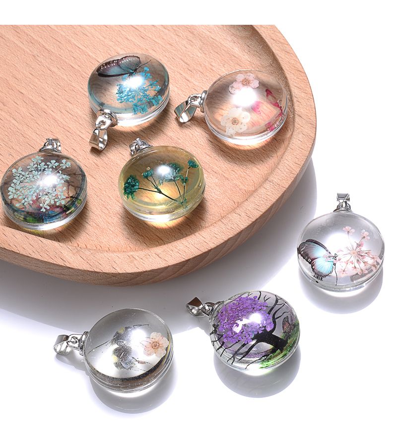 3pcs 25x56mm Resin Alloy Transparent Round Glass Dried Flower Butterfly Pendants For Jewelry Making - Image 5