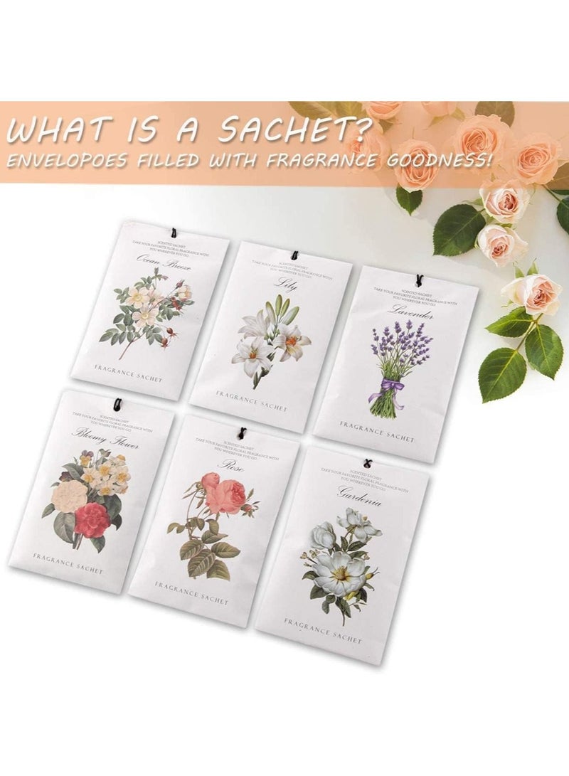 Lavender Jasmine Lily Rose Ocean Gardenia Flower Sachet 1Box 12Pcs 6 Scent Closet Air Deodorizer Freshener Scented Drawers Sachets Long Lasting Smell Goods for House Home Car Fragrance Products - Image 5
