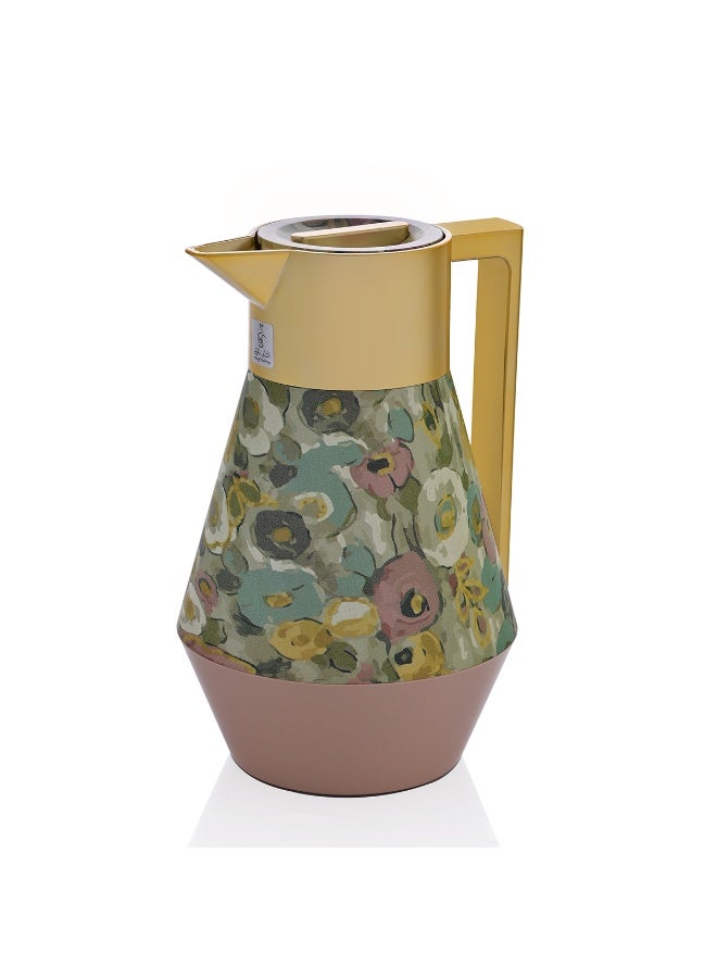 Alsaif Gallery Lydia Pro Pink Thermos With Colorful Roses And Golden Handle, 1L