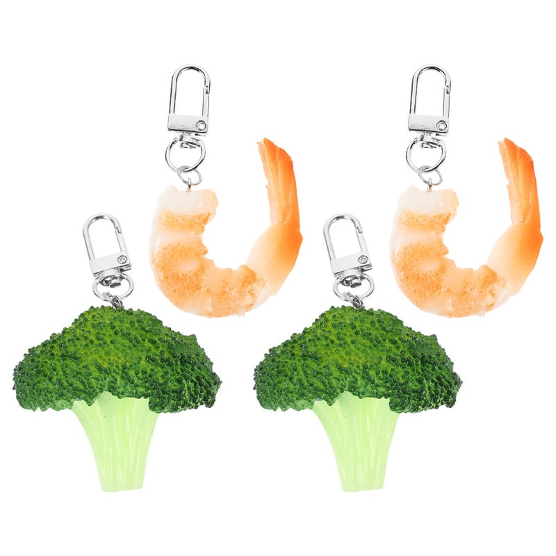 4pcs Keychain PVC Pendants Realistic Shelled Shrimp Vegetable Food Model Hanging Ornaments For Backpack Car Key Purse - Image 5