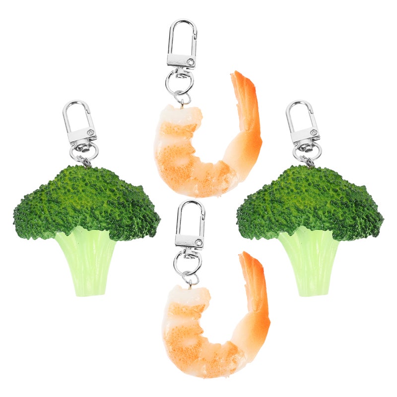 4pcs Keychain PVC Pendants Realistic Shelled Shrimp Vegetable Food Model Hanging Ornaments For Backpack Car Key Purse - Image 4