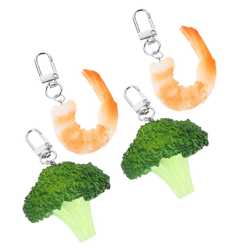 4pcs Keychain PVC Pendants Realistic Shelled Shrimp Vegetable Food Model Hanging Ornaments For Backpack Car Key Purse - Image 1