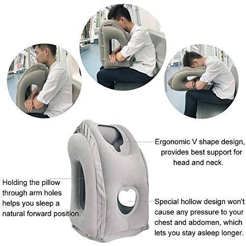 SmartDer Inflatable Travel Pillow, Airplane Pillow with Patented Valve Design, Travel Accessories with Neck and Head Support, Travel Pillows for Long-haul Flights, Cars, Buses, Trains, Office Napping - Image 2