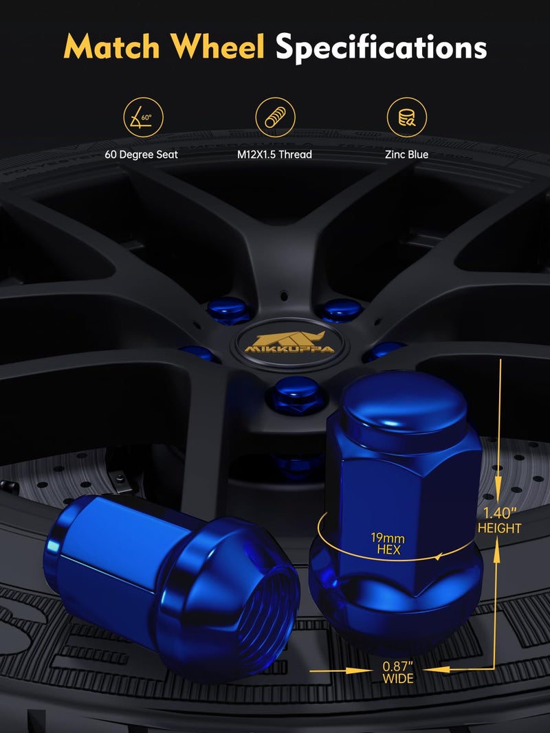 MIKKUPPA M12x1.5 Lug Nuts - Replacement for 2006-2019 Ford Fusion, 2000-2019 Ford Focus, 2001-2019 Ford Escape Aftermarket Wheel - 20pcs Blue Closed End Lug Nuts - Image 2
