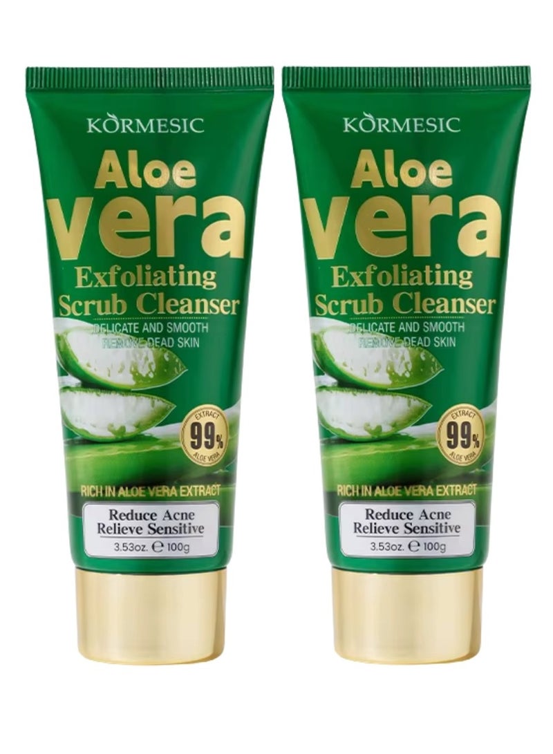 Kormesic 2Pcs Aloe Vera Exfoliating Scrub Cleanser Moisturize and Nourish Remove Dead Skin 2 x 100g