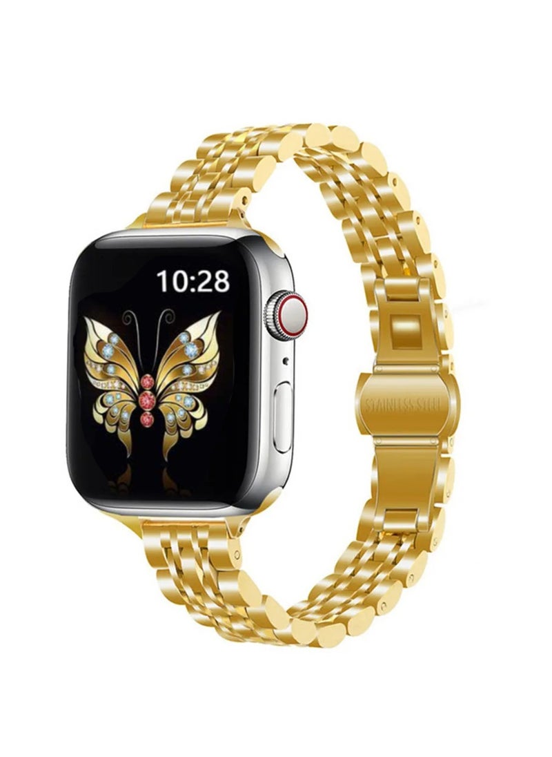 O Ozone Slim Metal Straps For Apple Watch Series 10 | Ultra 2 | 8 Ultra | 9 | 8 | 7 | 6 , 49/46/45/44/42mm Stainless Steel Metal Wristband Smartwatch Band -Gold  - Image 1
