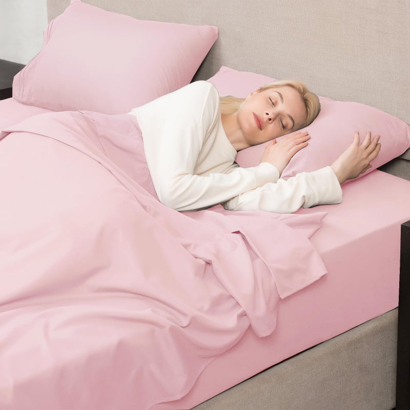 Mejoroom Twin Sheet Set - Hotel Collection Twin Sheets - Bedding Sheets & Pillowcases with Deep Pocket Fitted Sheet, Breathable, Wrinkle & Fade Resistant - 3 Piece(Blush Pink) - Image 5