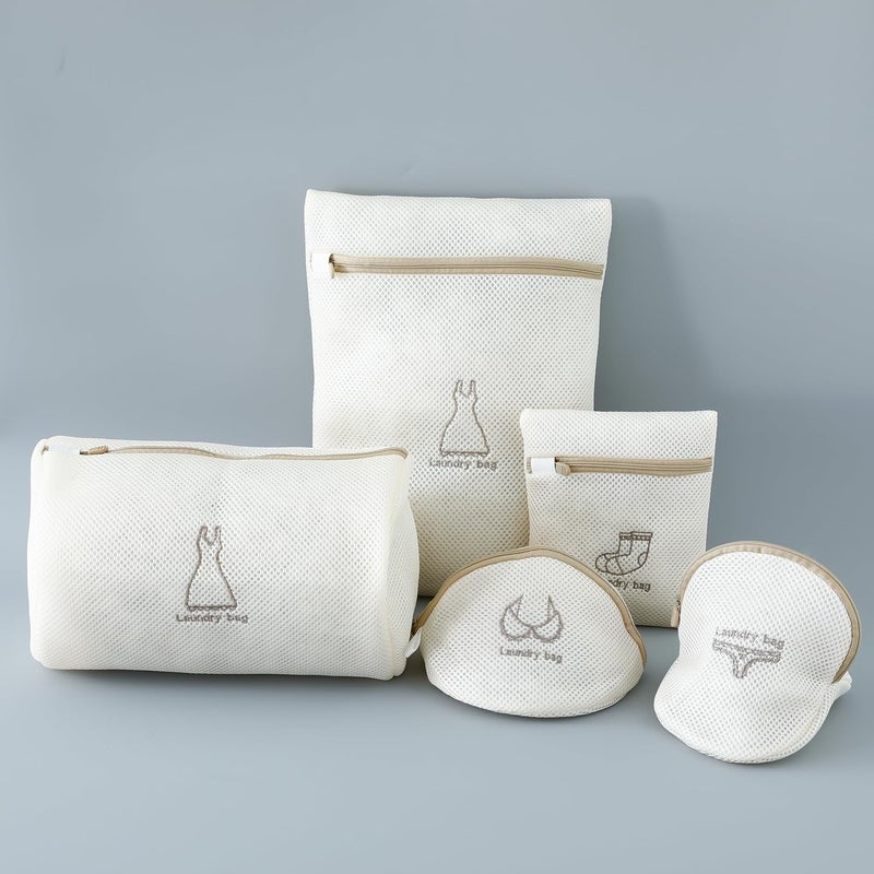 Kuber Industries Kuber Industries Pack of 5 Laundry Bags Reusable Mesh Laundry Bags Laundry Washing Bags for Blouse Bra Panty Hosiery Lingerie Jeans Clothes Storage Bag SMWBN004 White - Image 1
