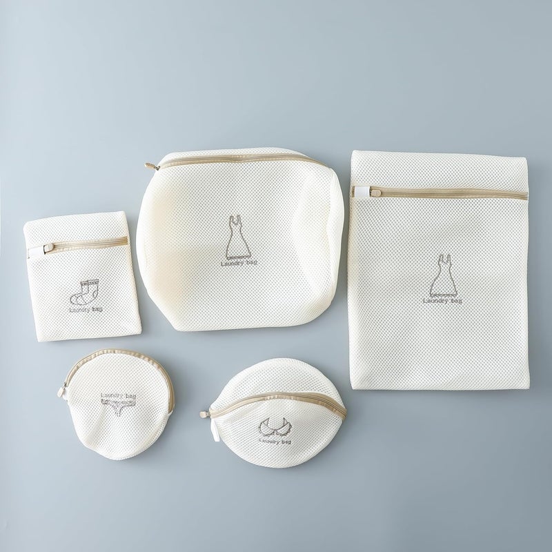 Kuber Industries Kuber Industries Pack of 5 Laundry Bags Reusable Mesh Laundry Bags Laundry Washing Bags for Blouse Bra Panty Hosiery Lingerie Jeans Clothes Storage Bag SMWBN004 White - Image 5