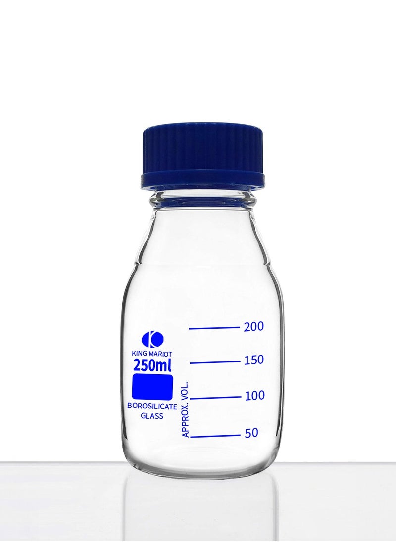 King Mariot King Mariot 250ml Glass Round Storage Reagent Bottle with Screw Cap | Wide Mouth and outlet ring for Drip-free Pouring | Autoclaved up to 140°c | For Biology Chemistry Laboratory  - Image 1