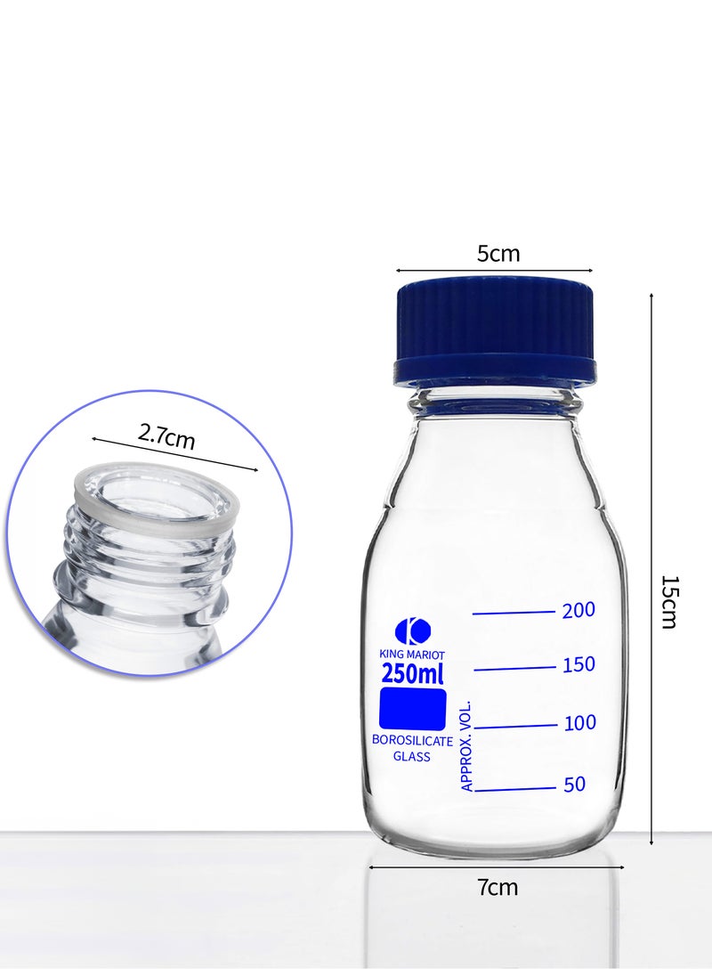 King Mariot King Mariot 250ml Glass Round Storage Reagent Bottle with Screw Cap | Wide Mouth and outlet ring for Drip-free Pouring | Autoclaved up to 140°c | For Biology Chemistry Laboratory  - Image 2